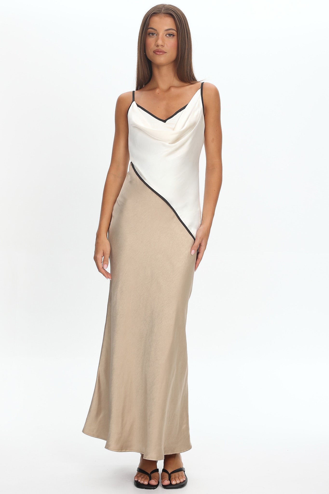 Amarante Cowl Bust Maxi Dress Contrast Oyster
