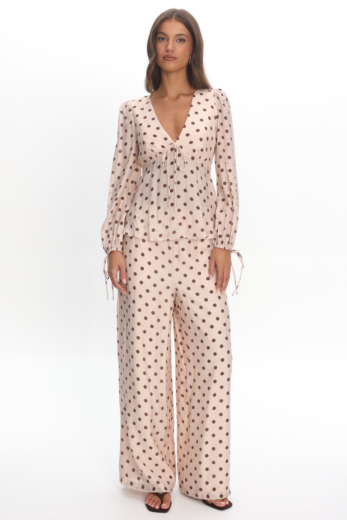 Anessa Balloon Sleeve Top Polka Dot Cream