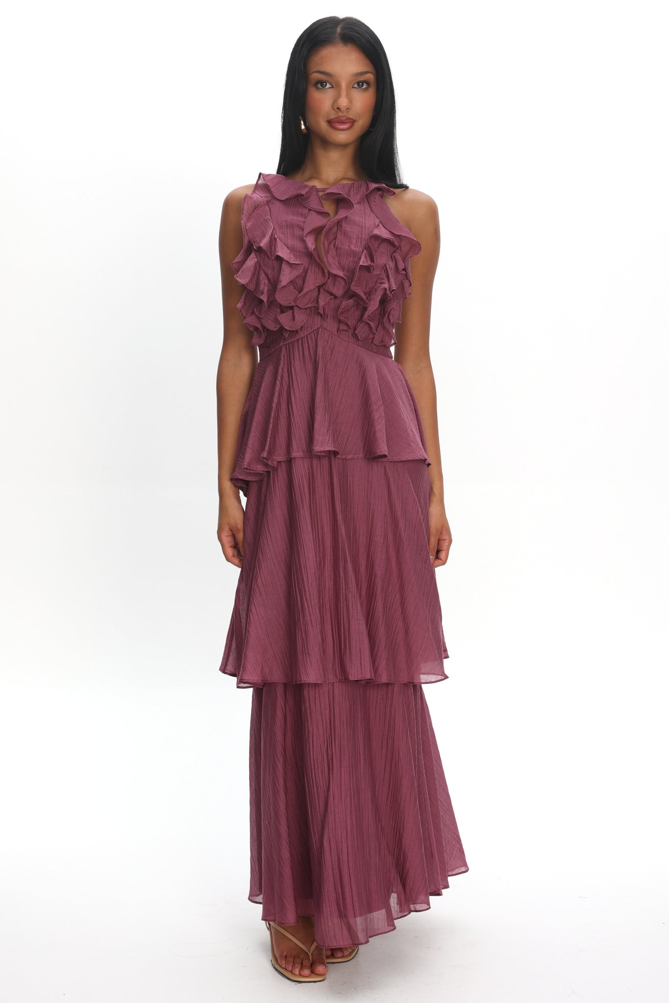 Aurika Tiered Ruffle Maxi Dress Grape