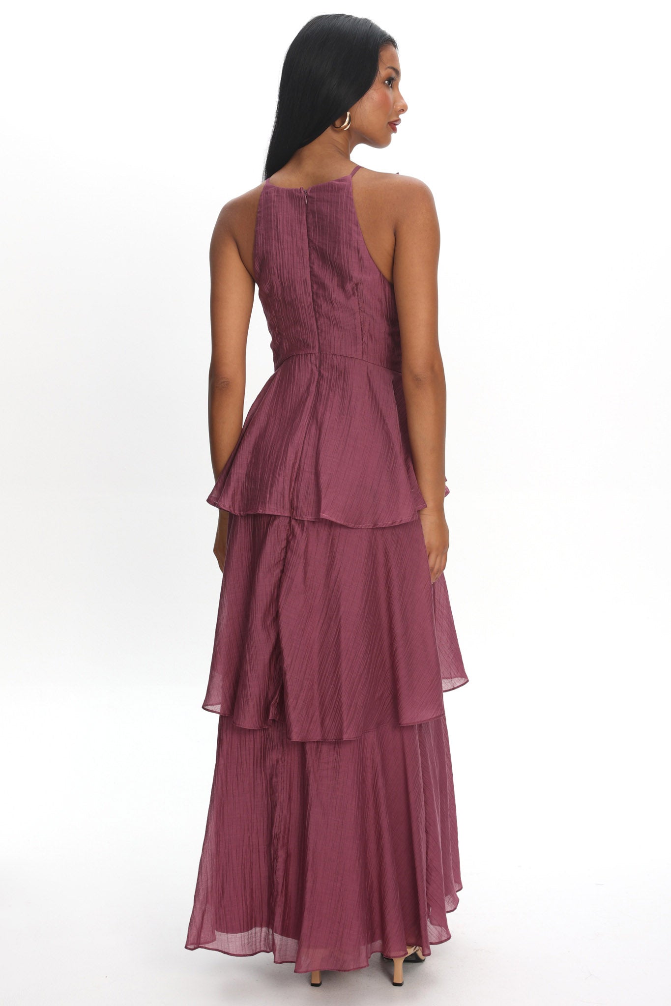 Aurika Tiered Ruffle Maxi Dress Grape