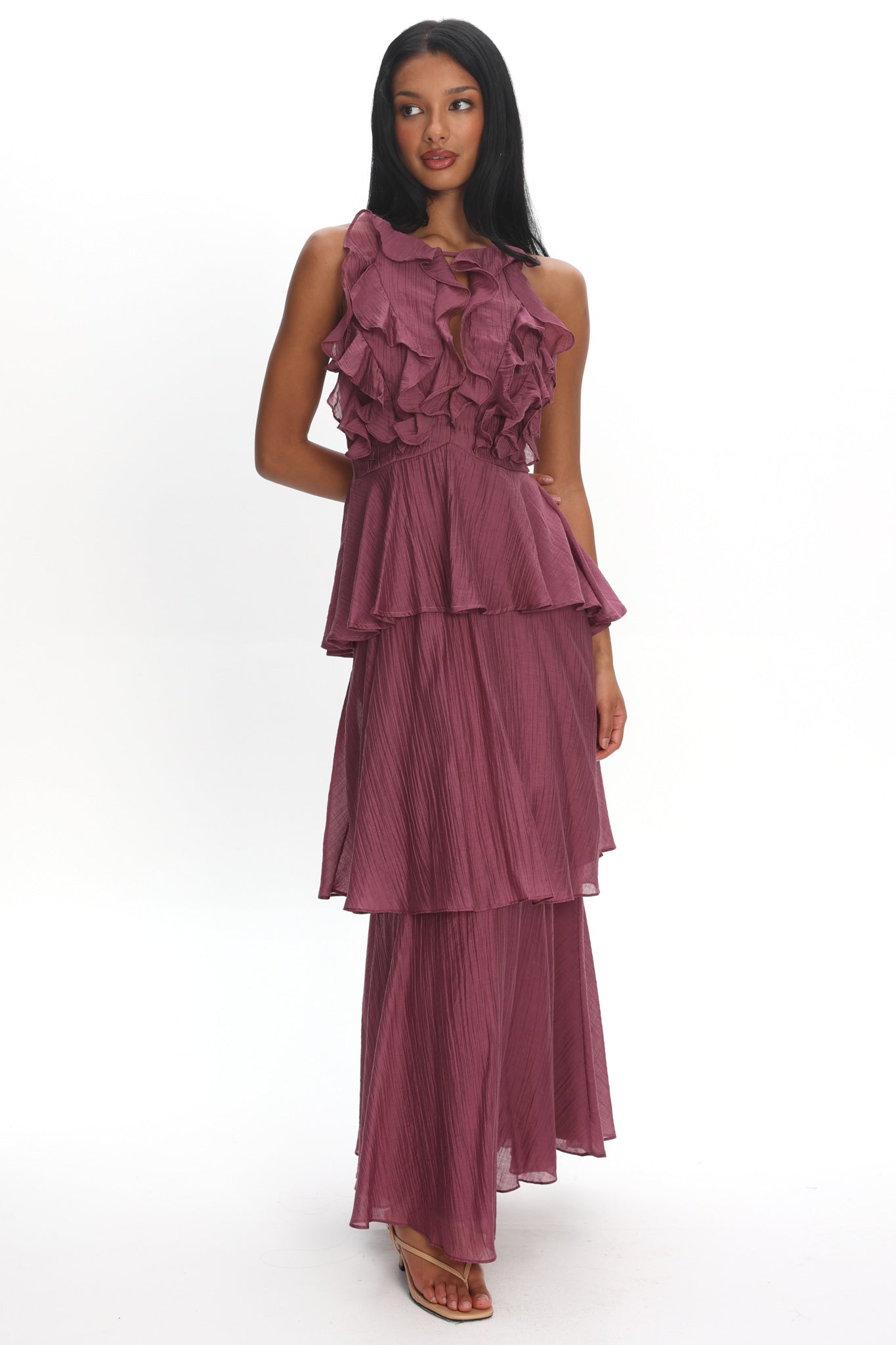 Aurika Tiered Ruffle Maxi Dress Grape