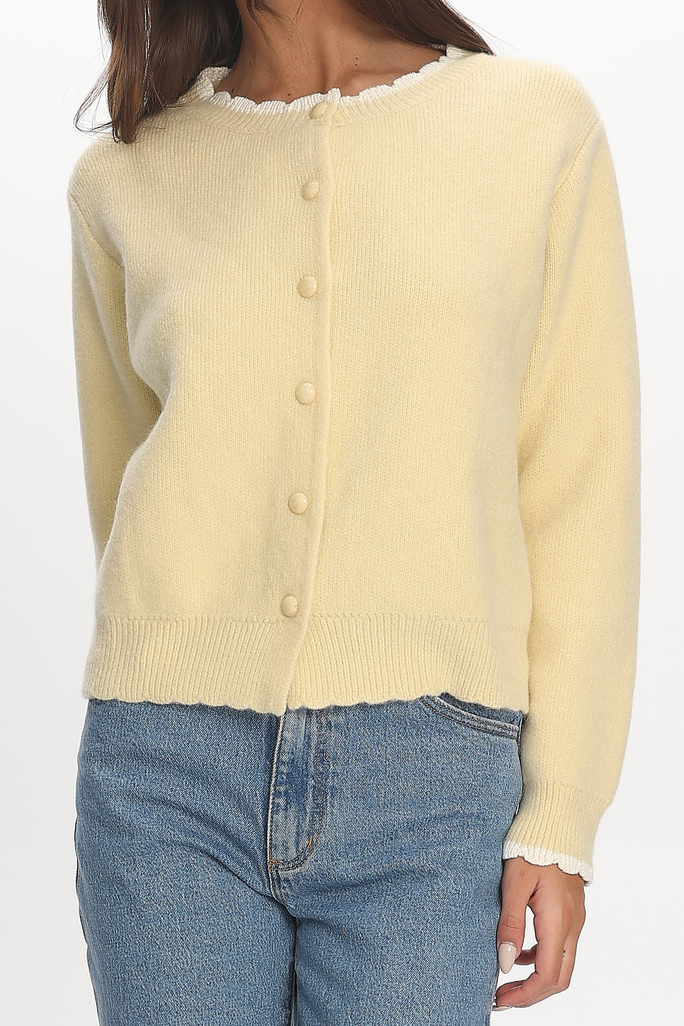 Aurore Scalloped Edge Knit Cardigan Butter