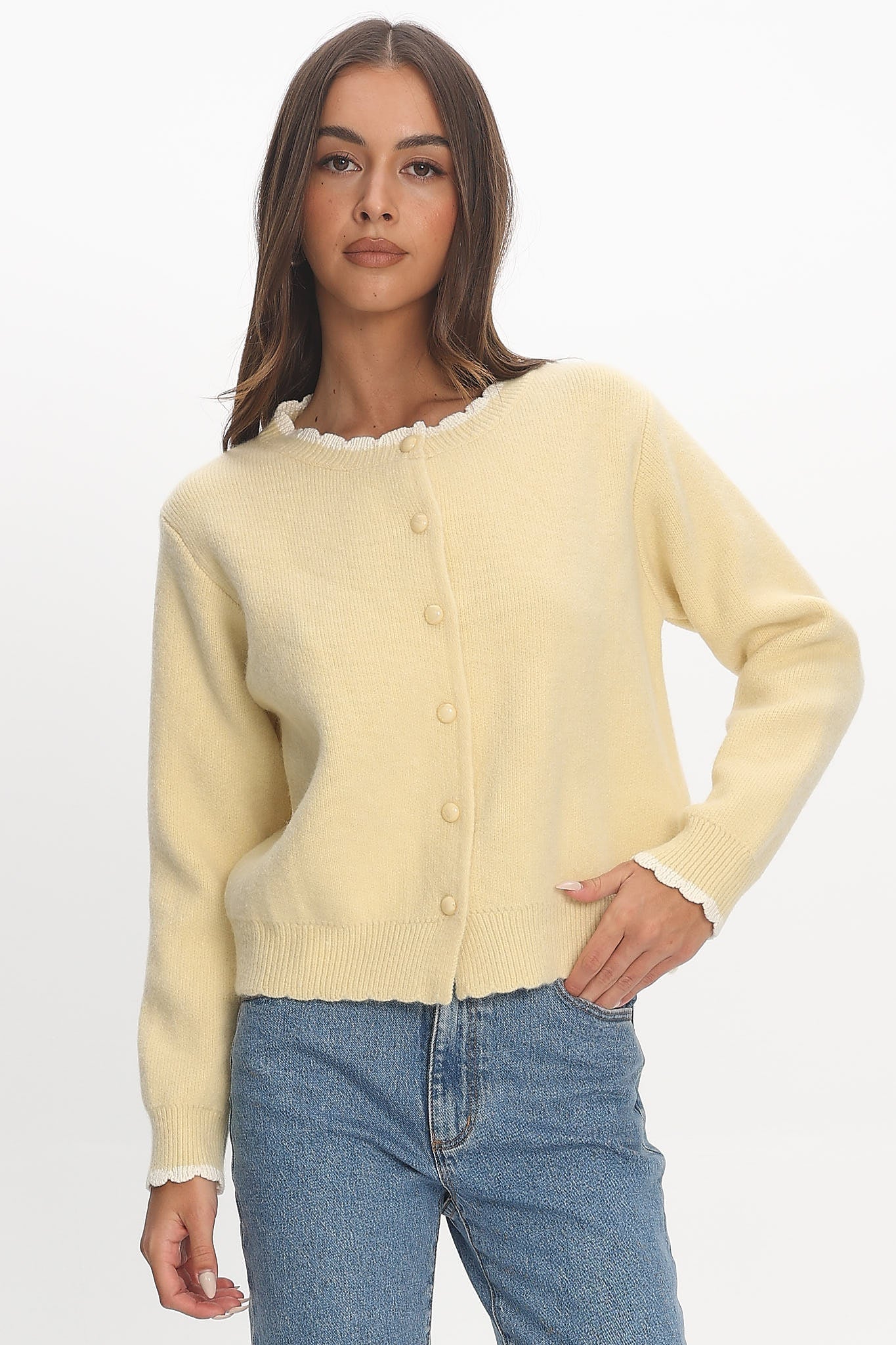 Aurore Scalloped Edge Knit Cardigan Butter