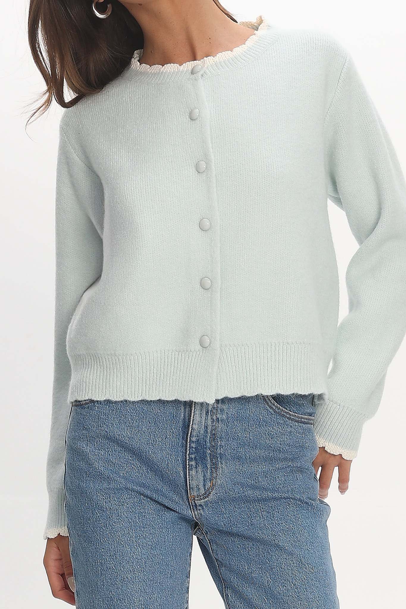 Aurore Scalloped Edge Knit Cardigan Baby Blue