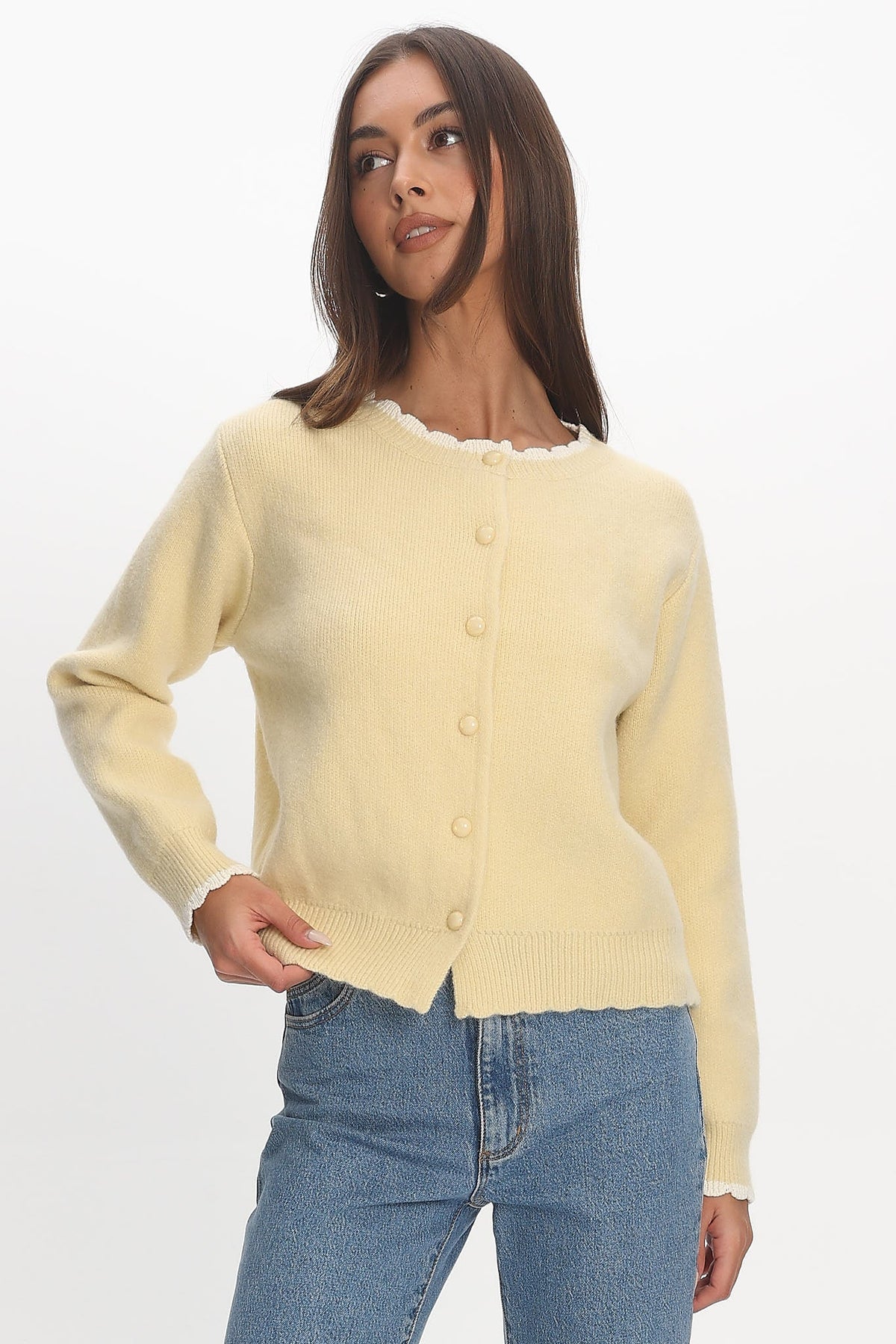 Aurore Scalloped Edge Knit Cardigan Butter