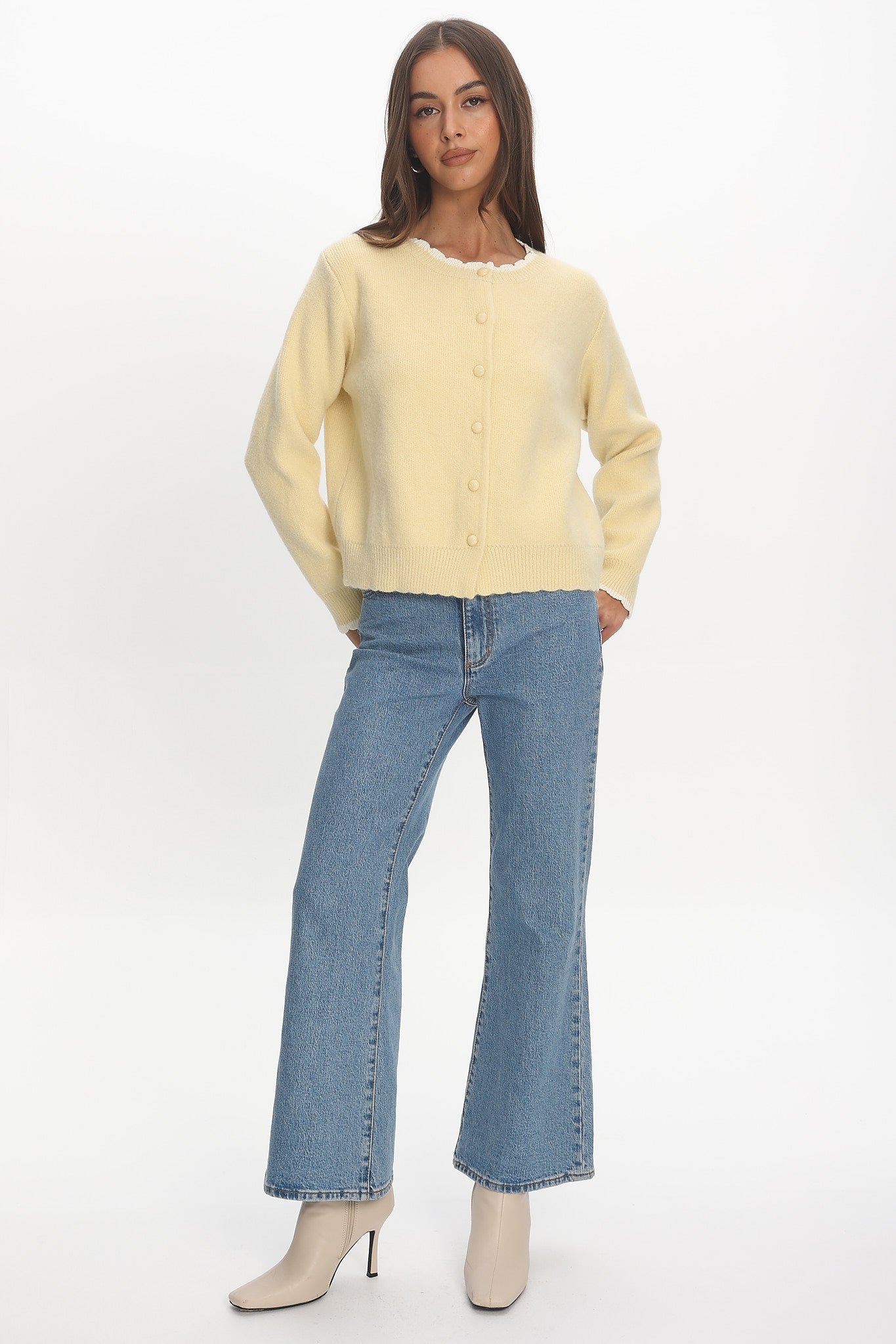 Aurore Scalloped Edge Knit Cardigan Butter