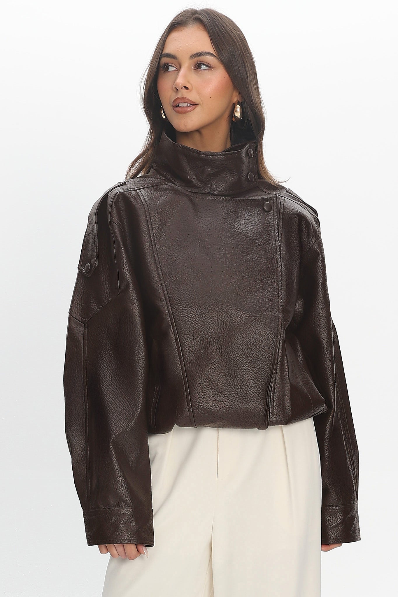 Bellarae High Neck Bomber Jacket Chocolate