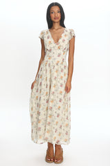 Angel Wings V-Back Pleat Maxi Dress Mint Floral