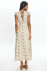 Angel Wings V-Back Pleat Maxi Dress Mint Floral