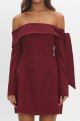 Aurora Sky Off-Shoulder Tie Mini Dress Wine