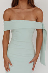 Aurora Sky Off-Shoulder Tie Maxi Dress Sage