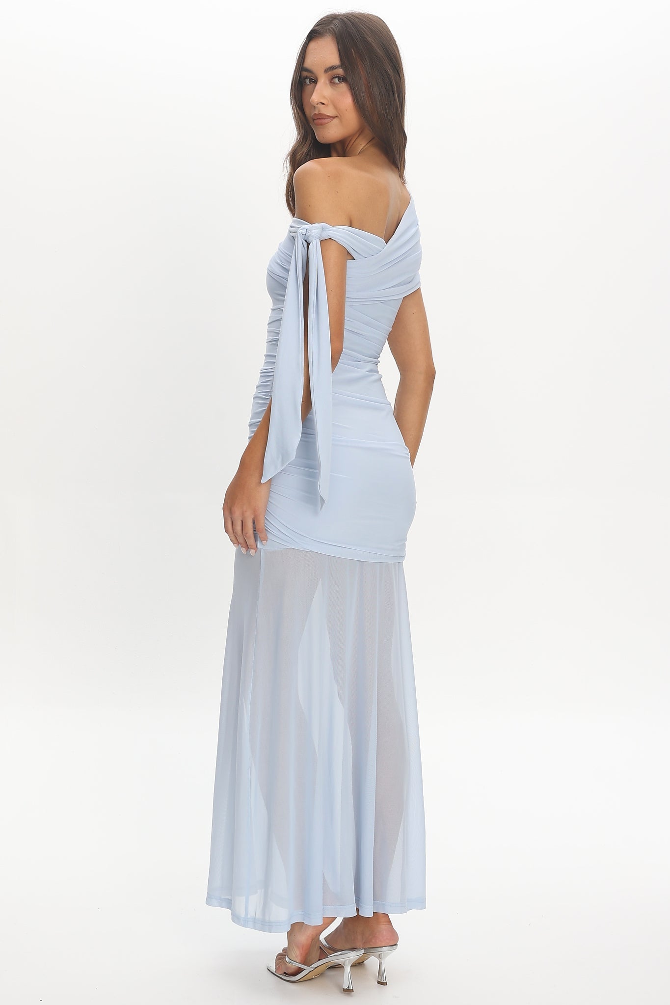 Aurora Sky Off-Shoulder Tie Maxi Dress Light Blue