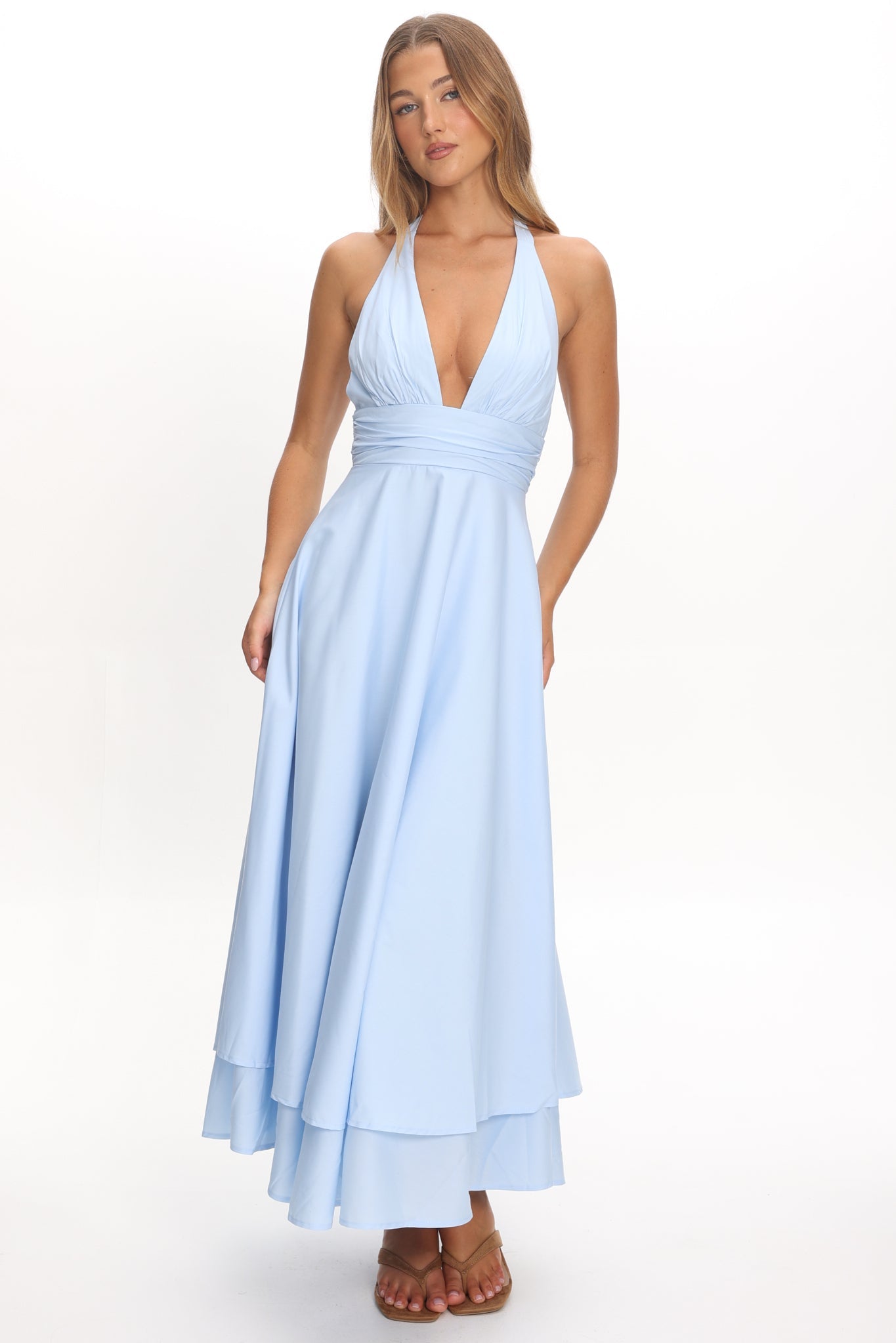 As It Was Halterneck A-Line Maxi Dress Light Blue