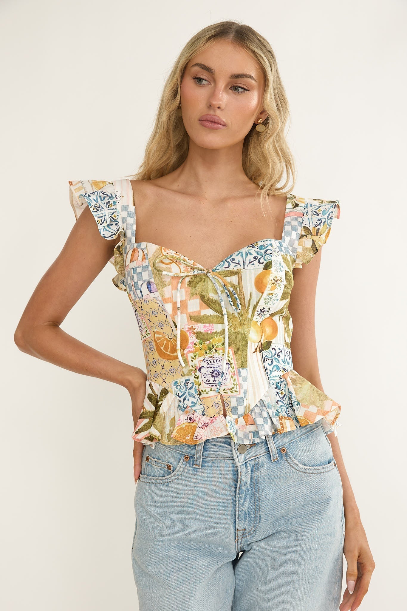 Allora Frill Sleeve Top Las Palmas