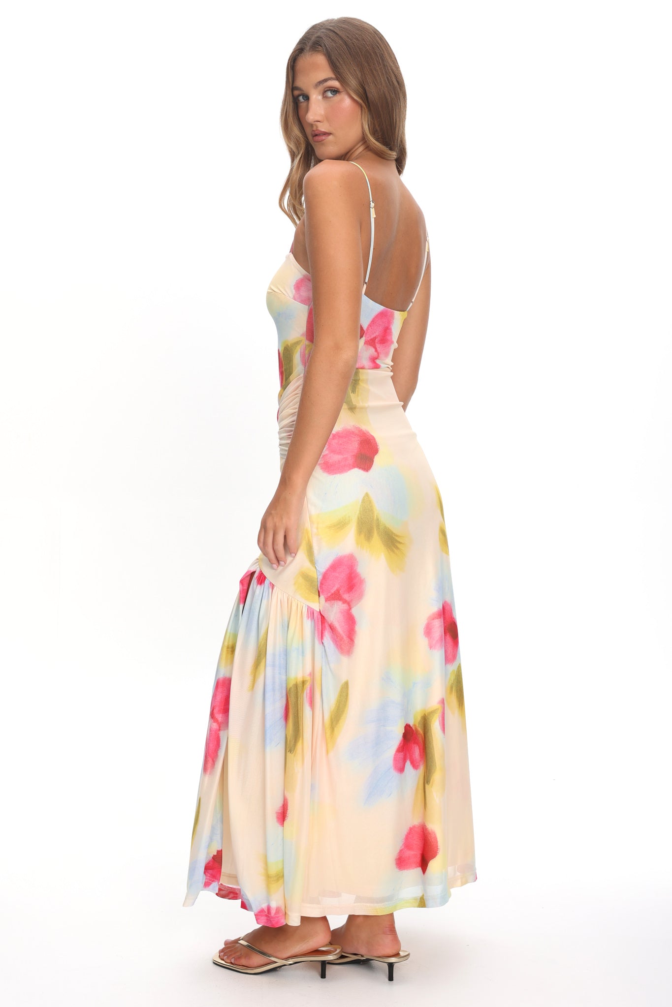 Azure Sun Drop Waist Split Maxi Dress Floral