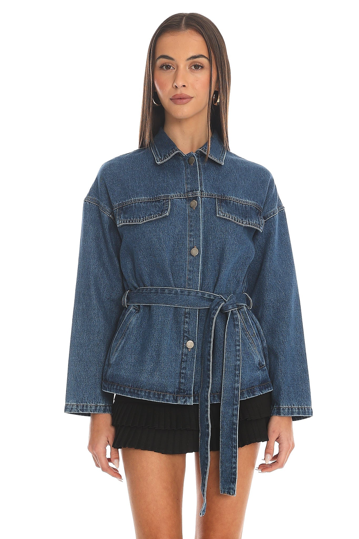 Atlassa Belted Shacket Denim Blue