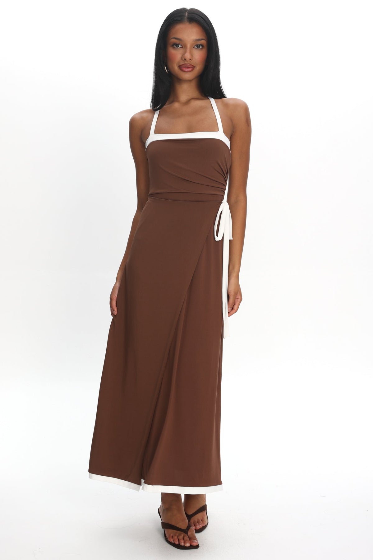 Belira Wrap Front Midi Dress Chocolate