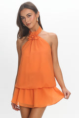 Aniyah Layered Halter Mini Dress Tangerine