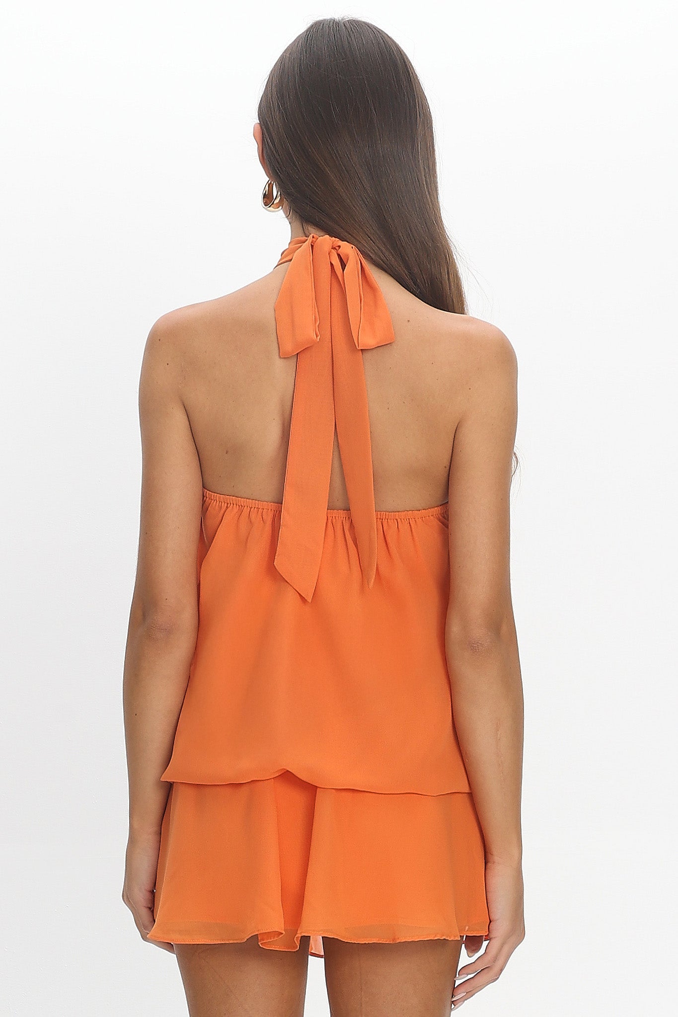 Aniyah Layered Halter Mini Dress Tangerine