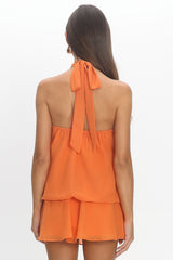 Aniyah Layered Halter Mini Dress Tangerine