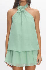 Aniyah Layered Halter Mini Dress Mint