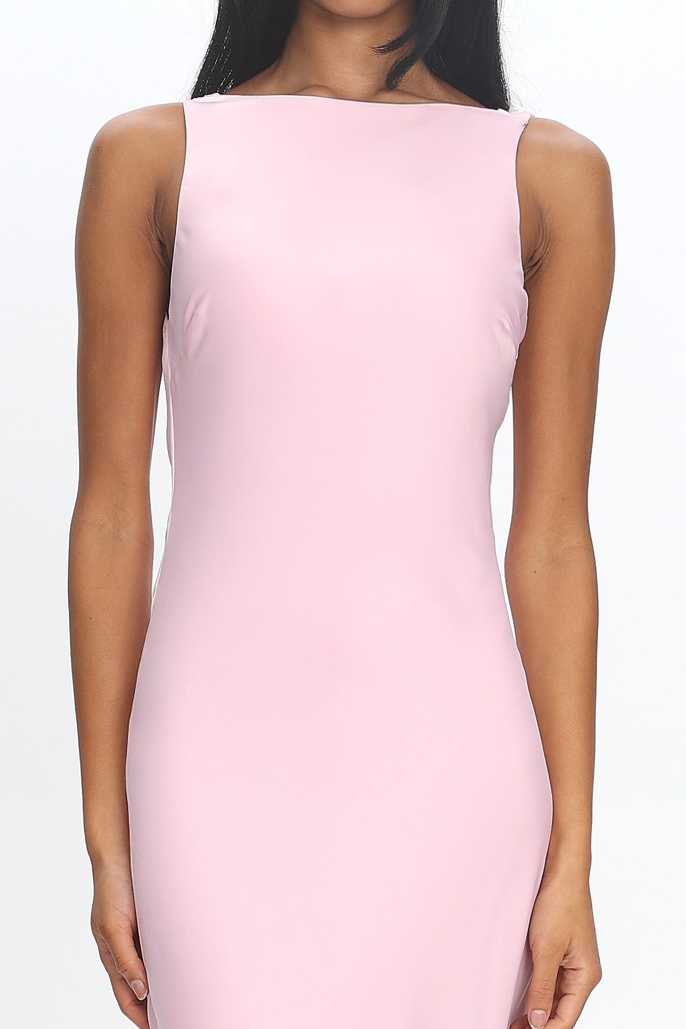 Bedouin Cowl-Back Lace-Hem Gown Light Pink