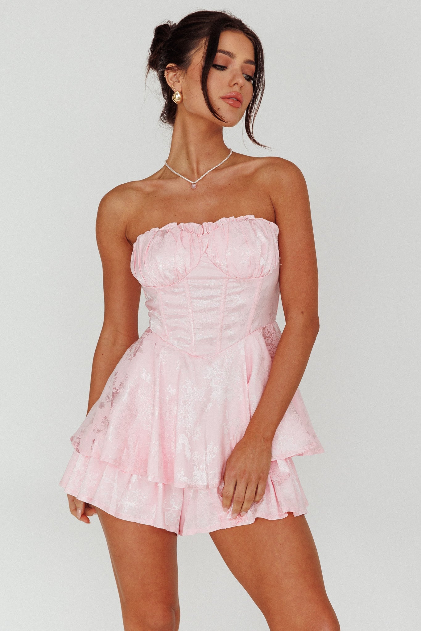 Angel Sky Gathered Bust Romper Pink