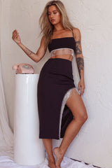 Attention Seeker Diamante Trim Midi Skirt Black