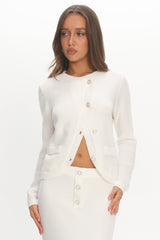 Autumn Breeze Curved Hem Knit Top Off White
