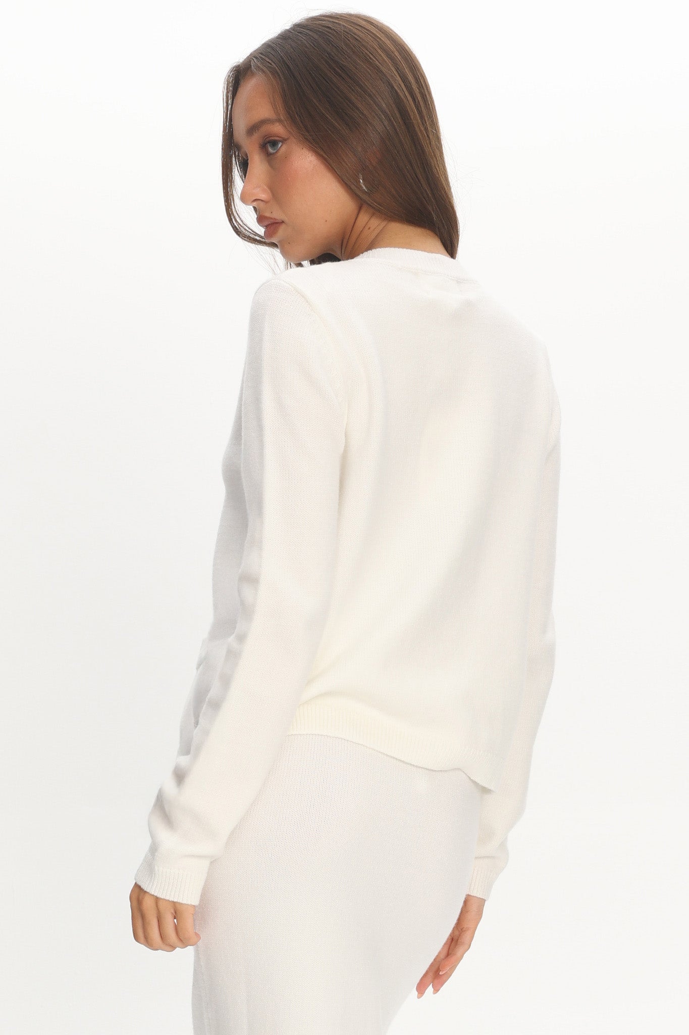 Autumn Breeze Curved Hem Knit Top Off White