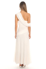 Anaisa Asymmetric Neckline Draped Maxi Dress Oyster