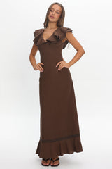 Anohana Ruffle Maxi Dress Chocolate