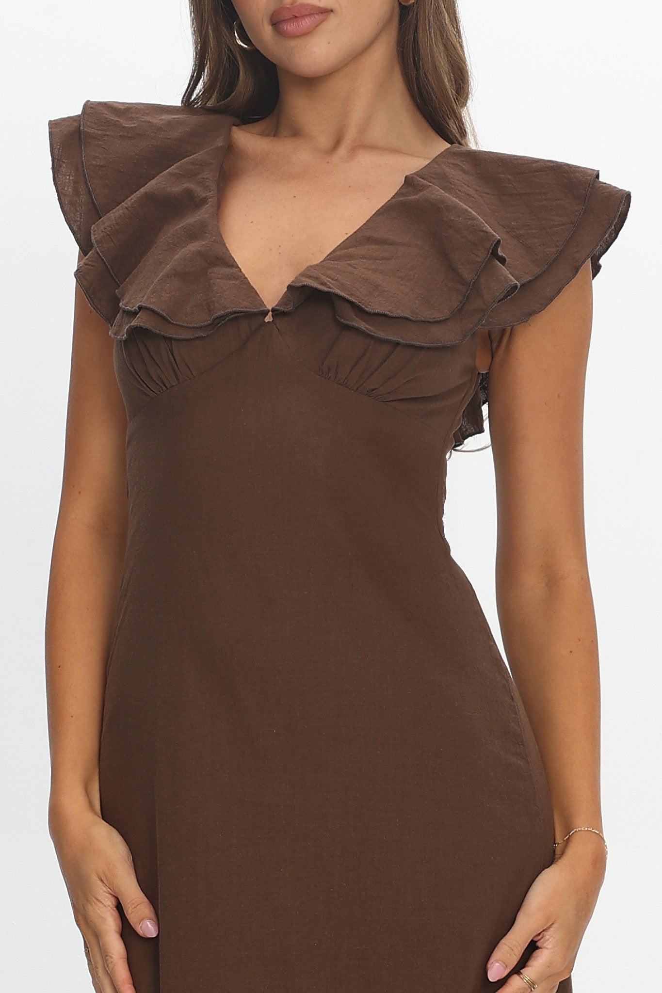 Anohana Ruffle Maxi Dress Chocolate