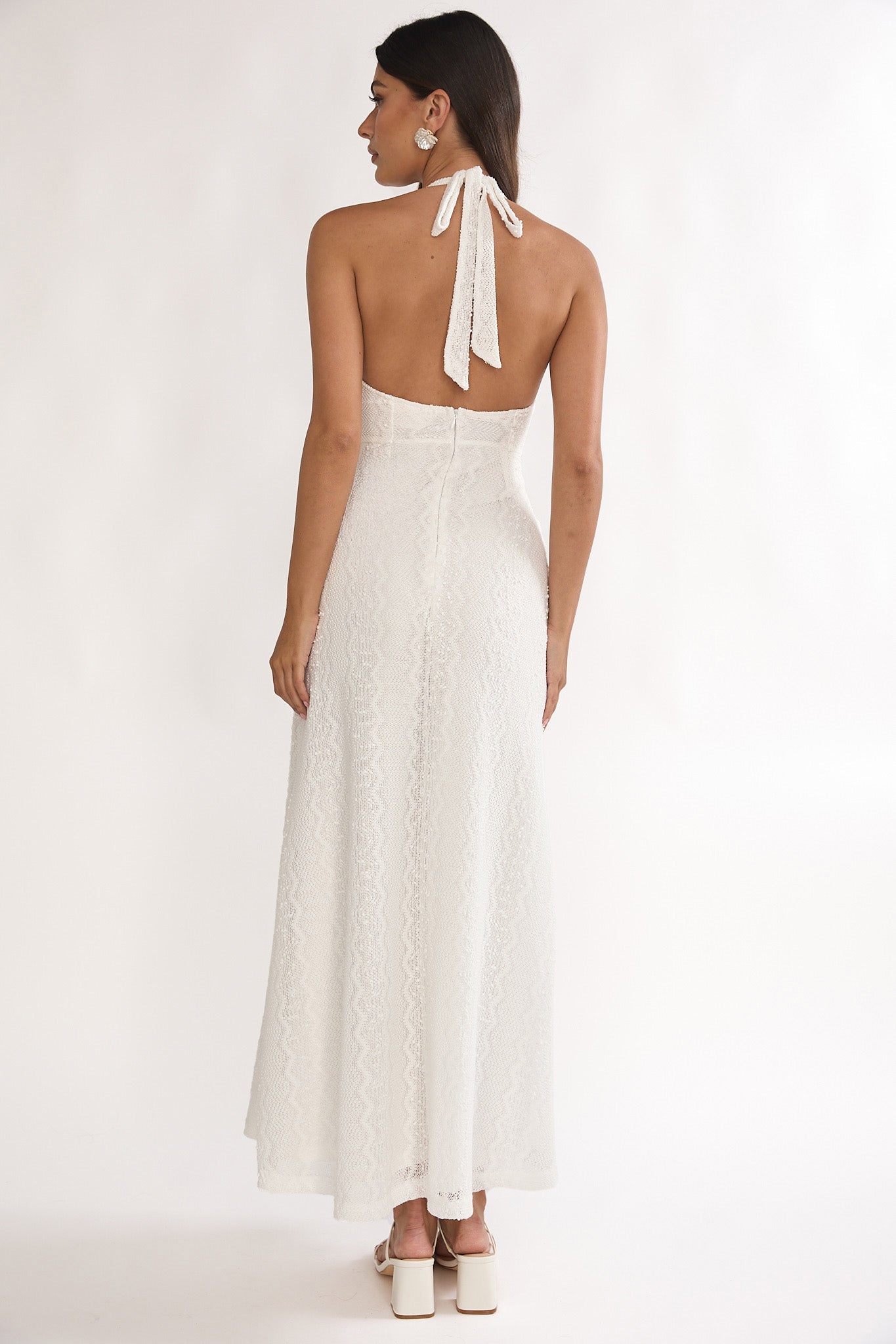 Beaucoup Lace Overlay Halterneck Maxi Dress Cream