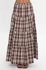 Admire Elasticated Maxi Skirt Plaid Chocolate