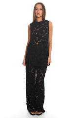 Belmara 3D Floral Lace Pants Black