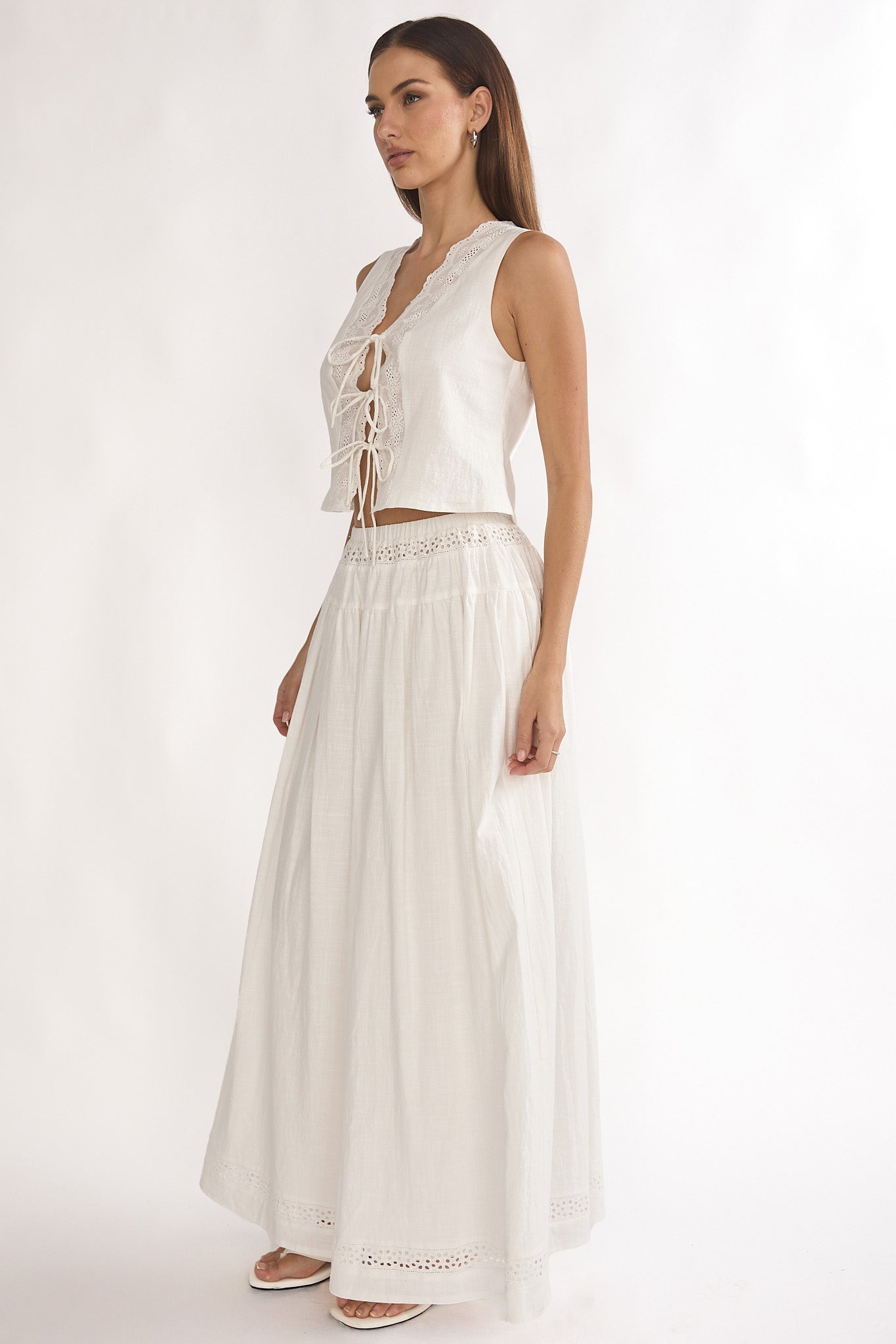 Beliza Lace Trim Skirt White
